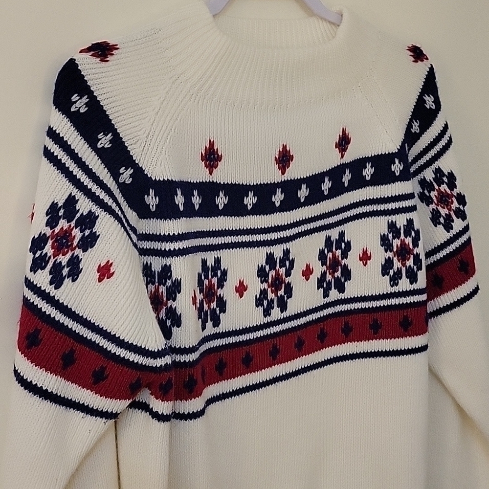 Vtg JCPENNEY 1970s Fair Isle Crew Neck Oversized Ski Grandpa Ski Sweater - Picture 3 of 6